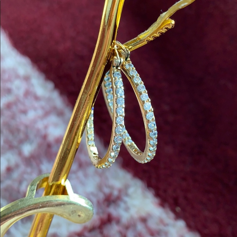 Marked 925 golf filled 1” hoops w rhinestones